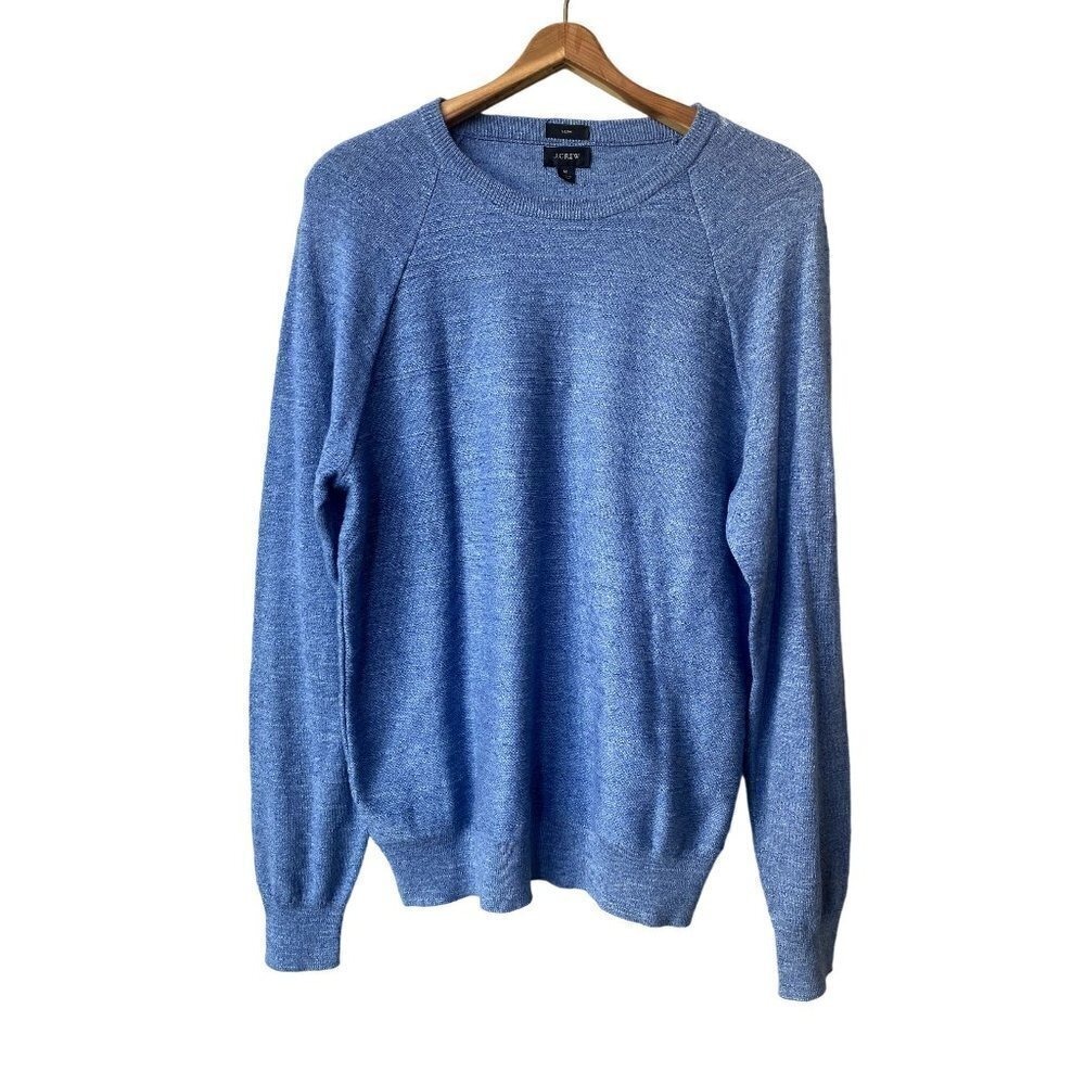 J Crew Mens Cotton Pullover Crewneck Sweater Size M Sky Blue Preppy Office Slim